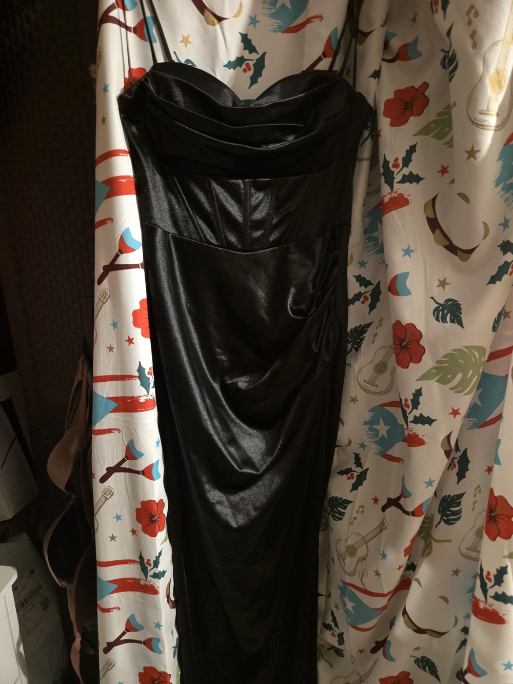 House of CB Flora Black Satin Pleated Corset Midi Dress